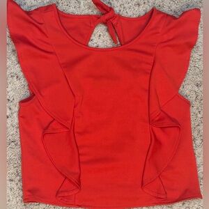 Sugarlips Bright Red/Orange Ruffle Sleeve Tie-Back Top | Size Small